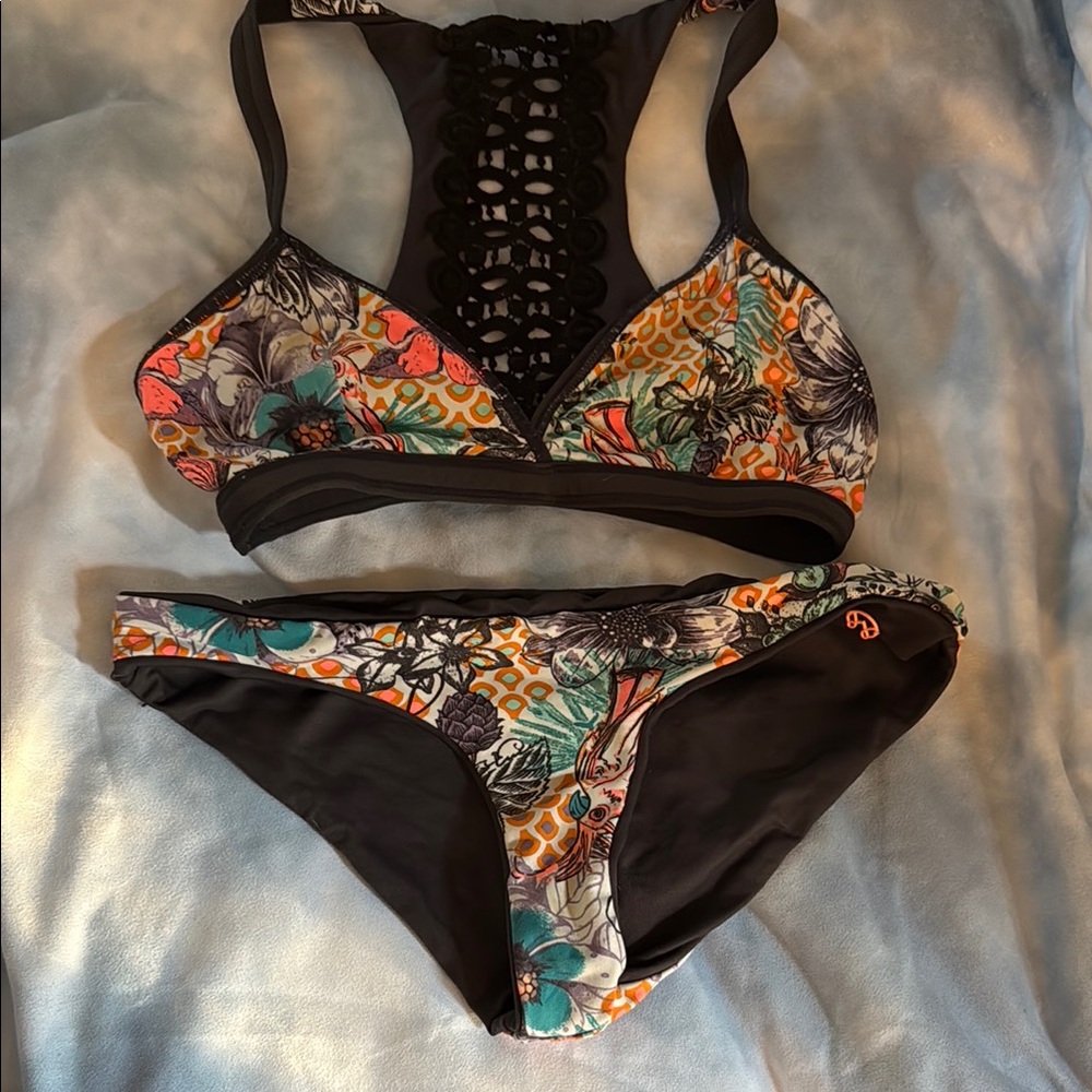 Maaji Black and Orange Bikini Sporty Racerback Design